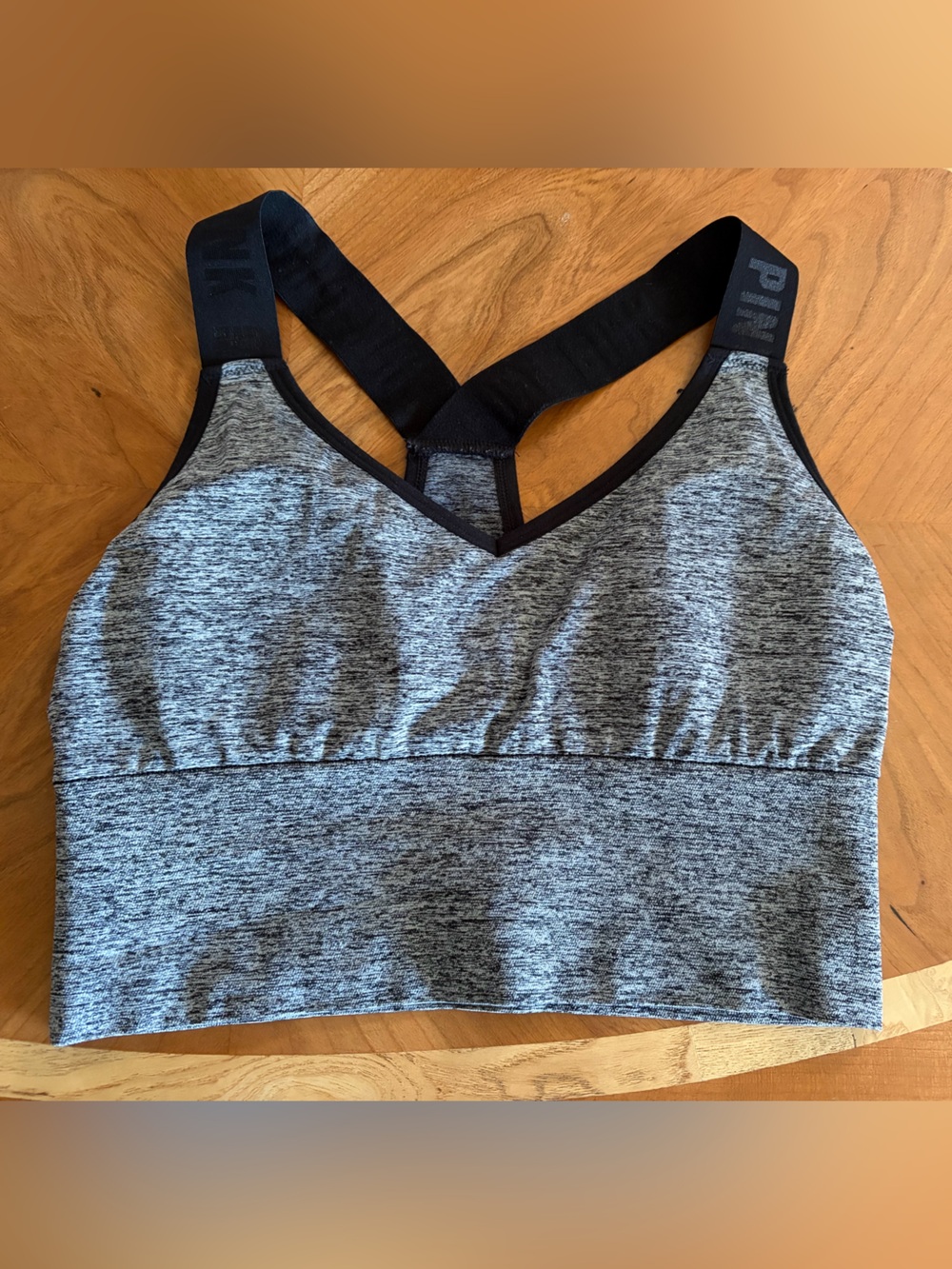 PINK Victoria's Secret Gray Heather Seamless Sports Bralette with Black Straps